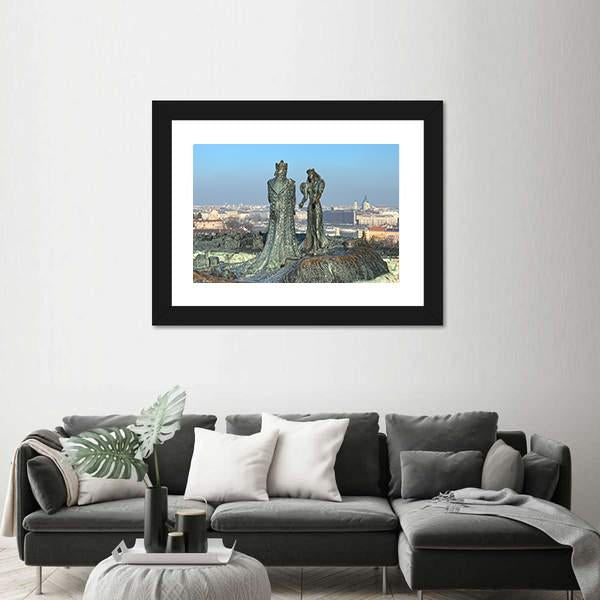 Sculpture Of Prince Buda And Princess Pest Canvas Wall Art-3 Horizontal-Gallery Wrap-25" x 16"-Tiaracle