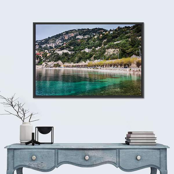 Sea Bay And French Riviera Canvas Wall Art-1 Piece-Floating Frame-24" x 16"-Tiaracle