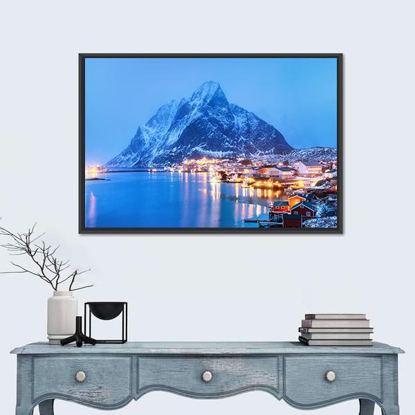 Sea Bay In The Lofoten Islands Canvas Wall Art-1 Piece-Floating Frame-24" x 16"-Tiaracle
