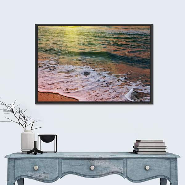 Sea Beach At Sunset Canvas Wall Art-1 Piece-Floating Frame-24" x 16"-Tiaracle