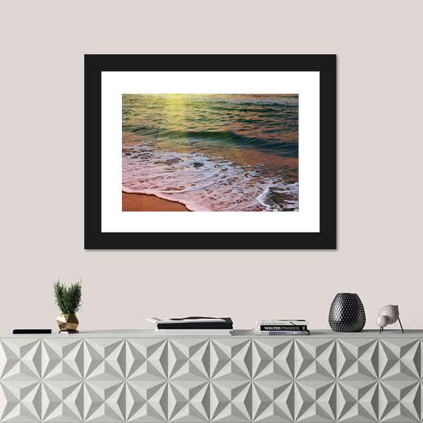 Sea Beach At Sunset Canvas Wall Art-1 Piece-Framed Print-30" x 20"-Tiaracle