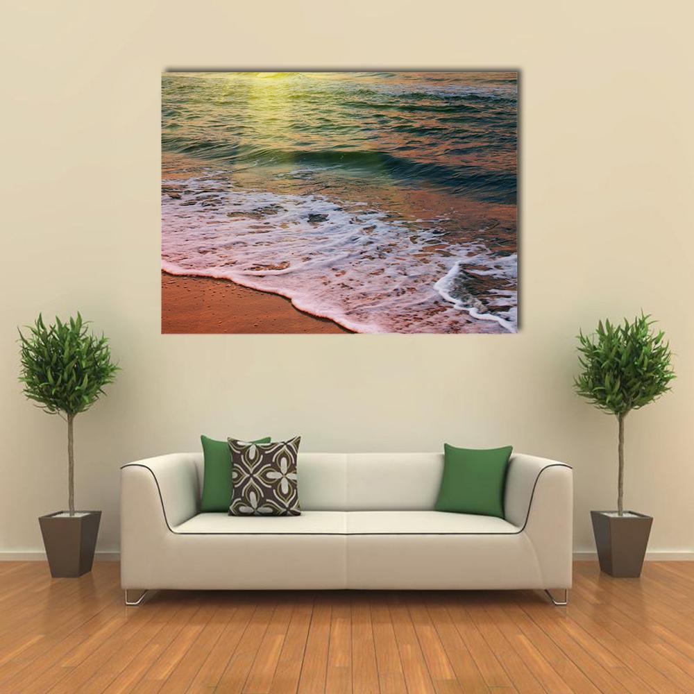Sea Beach At Sunset Canvas Wall Art-4 Horizontal-Gallery Wrap-34" x 24"-Tiaracle