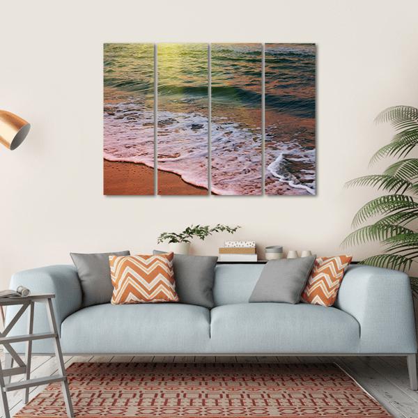 Sea Beach At Sunset Canvas Wall Art-4 Horizontal-Gallery Wrap-34" x 24"-Tiaracle