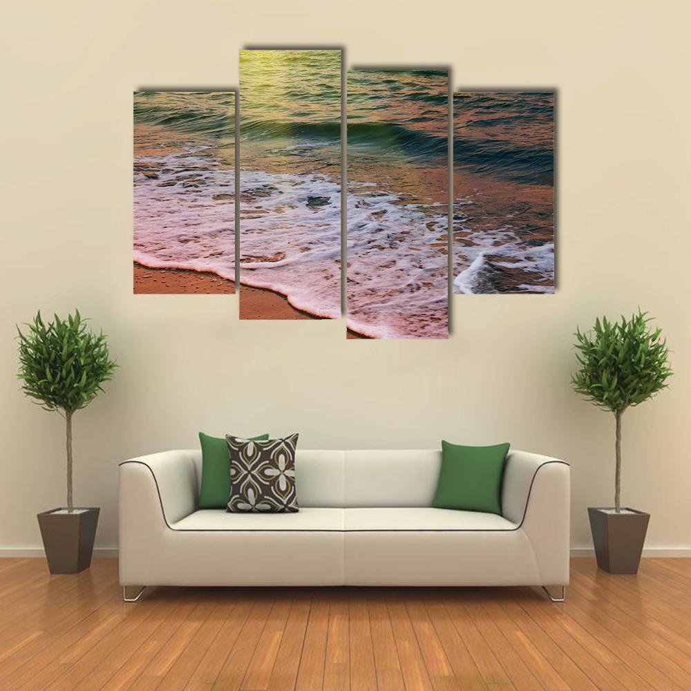 Sea Beach At Sunset Canvas Wall Art-4 Pop-Gallery Wrap-34" x 20"-Tiaracle