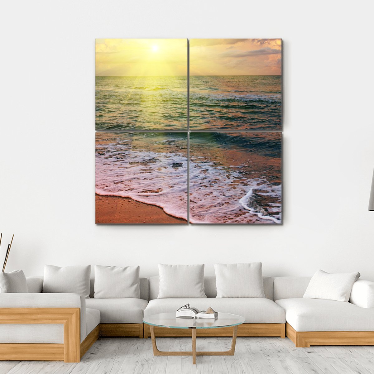 Sea Beach At Sunset Canvas Wall Art-4 Square-Gallery Wrap-17" x 17"-Tiaracle