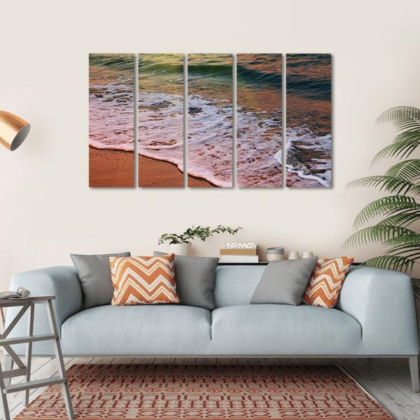 Sea Beach At Sunset Canvas Wall Art-5 Horizontal-Gallery Wrap-22" x 12"-Tiaracle