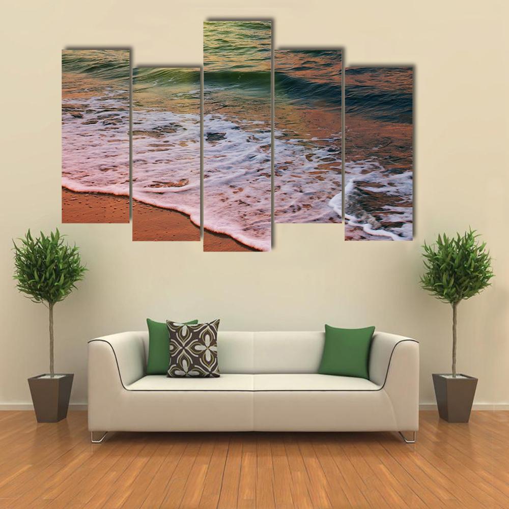 Sea Beach At Sunset Canvas Wall Art-5 Pop-Gallery Wrap-32" x 21"-Tiaracle