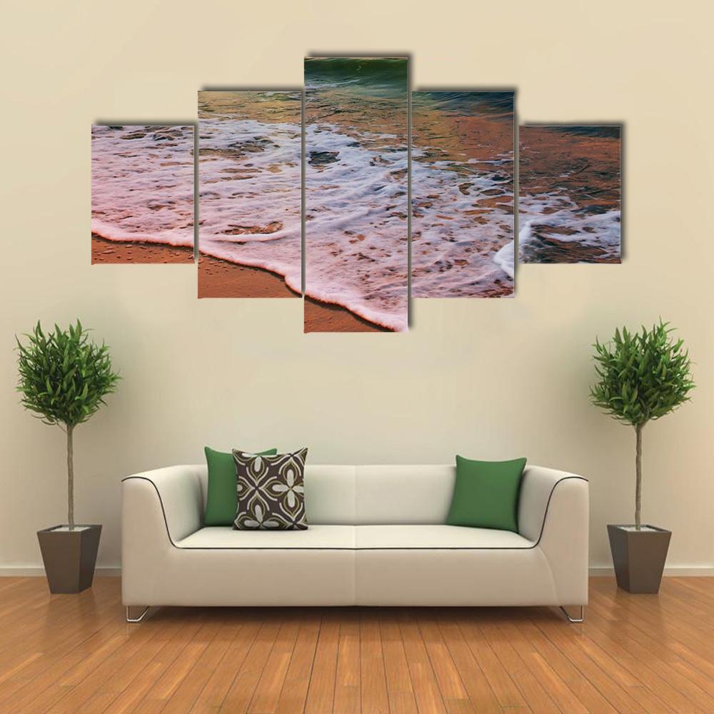 Sea Beach At Sunset Canvas Wall Art-5 Star-Gallery Wrap-42" x 21"-Tiaracle