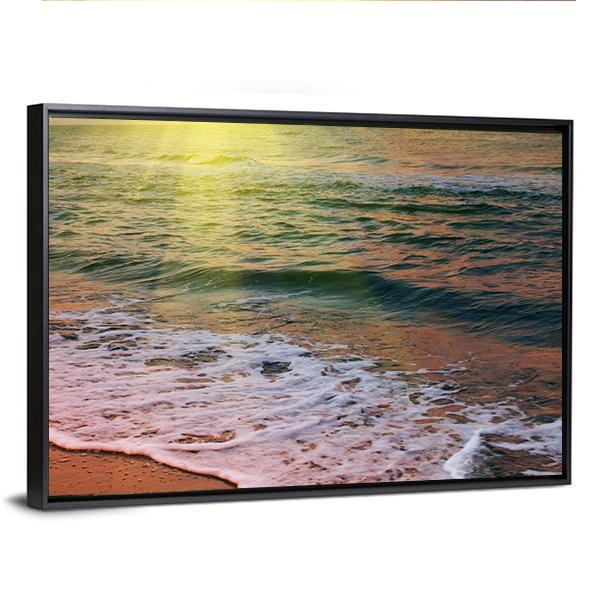 Sea Beach At Sunset Canvas Wall Art-3 Horizontal-Gallery Wrap-25" x 16"-Tiaracle