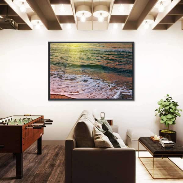 Sea Beach At Sunset Canvas Wall Art-3 Horizontal-Gallery Wrap-25" x 16"-Tiaracle