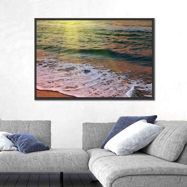 Sea Beach At Sunset Canvas Wall Art-3 Horizontal-Gallery Wrap-25" x 16"-Tiaracle