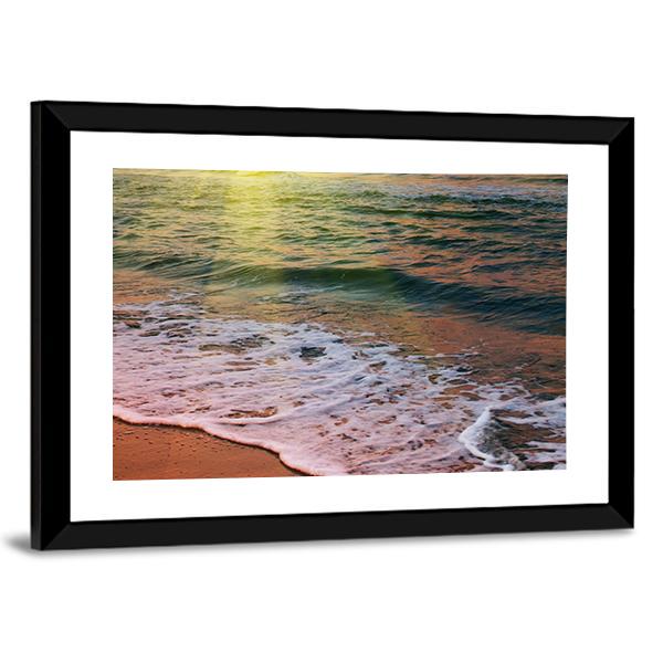 Sea Beach At Sunset Canvas Wall Art-3 Horizontal-Gallery Wrap-25" x 16"-Tiaracle