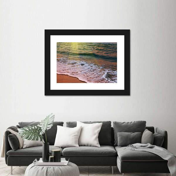 Sea Beach At Sunset Canvas Wall Art-3 Horizontal-Gallery Wrap-25" x 16"-Tiaracle