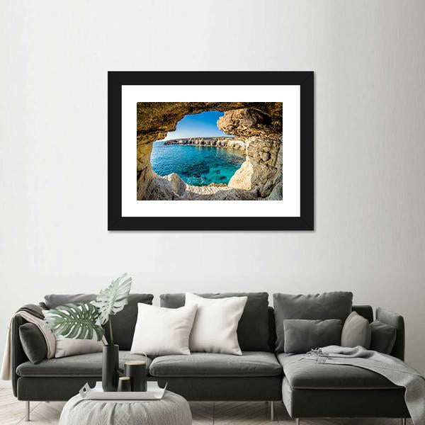 Sea Caves Near Ayia Napa In Cyprus Canvas Wall Art-1 Piece-Framed Print-20" x 16"-Tiaracle