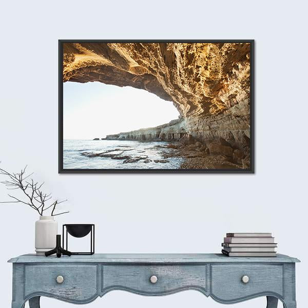 Sea Caves Of Cavo Greco In Cyprus Canvas Wall Art-1 Piece-Floating Frame-24" x 16"-Tiaracle