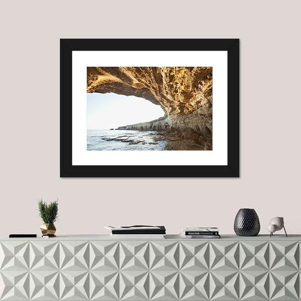 Sea Caves Of Cavo Greco In Cyprus Canvas Wall Art-1 Piece-Framed Print-20" x 16"-Tiaracle
