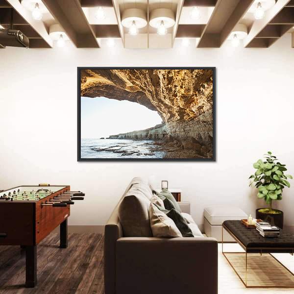 Sea Caves Of Cavo Greco In Cyprus Canvas Wall Art-3 Horizontal-Gallery Wrap-25" x 16"-Tiaracle