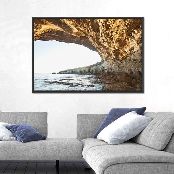 Sea Caves Of Cavo Greco In Cyprus Canvas Wall Art-3 Horizontal-Gallery Wrap-25" x 16"-Tiaracle