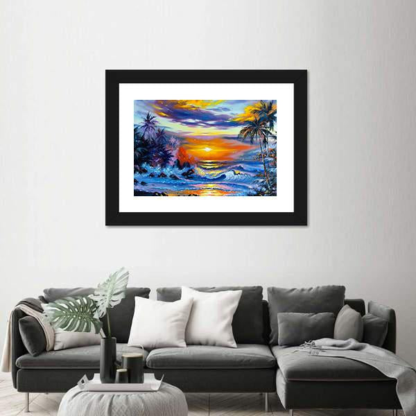 Sea Evening Landscape Canvas Wall Art-1 Piece-Framed Print-20" x 16"-Tiaracle