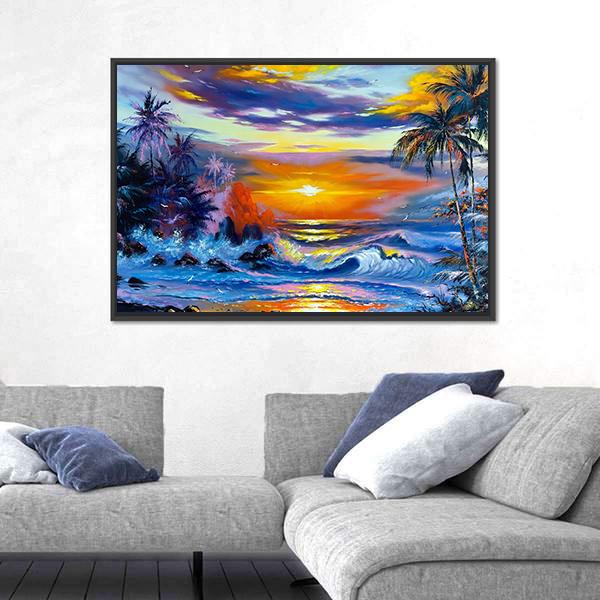 Sea Evening Landscape Canvas Wall Art-5 Horizontal-Gallery Wrap-22" x 12"-Tiaracle
