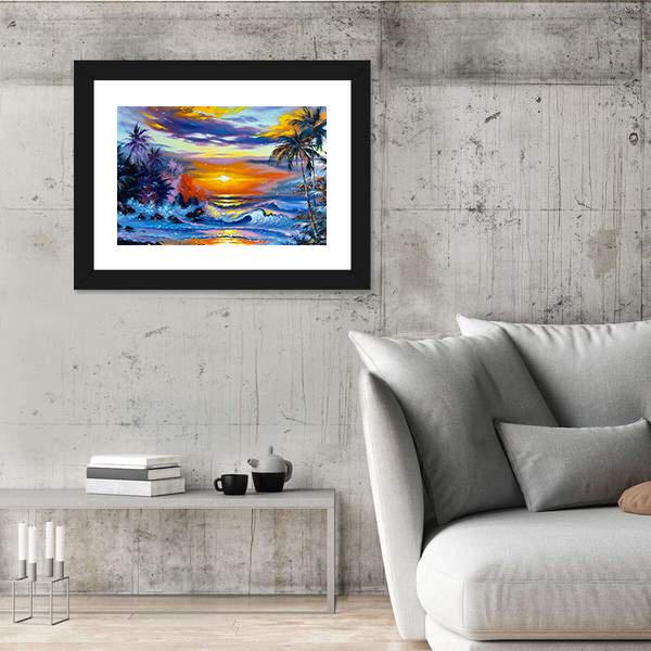 Sea Evening Landscape Canvas Wall Art-5 Horizontal-Gallery Wrap-22" x 12"-Tiaracle