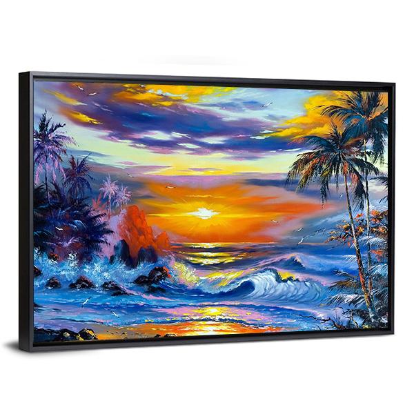 Sea Evening Landscape Canvas Wall Art-5 Horizontal-Gallery Wrap-22" x 12"-Tiaracle