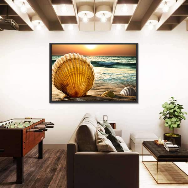 Sea Shells In The Sand Canvas Wall Art-1 Piece-Floating Frame-24" x 16"-Tiaracle