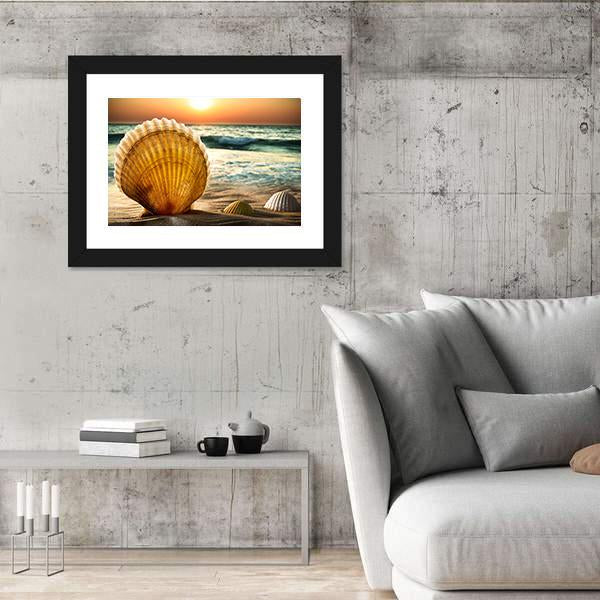 Sea Shells In The Sand Canvas Wall Art-5 Horizontal-Gallery Wrap-22" x 12"-Tiaracle