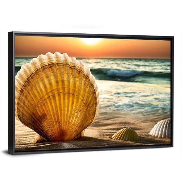 Sea Shells In The Sand Canvas Wall Art-5 Horizontal-Gallery Wrap-22" x 12"-Tiaracle