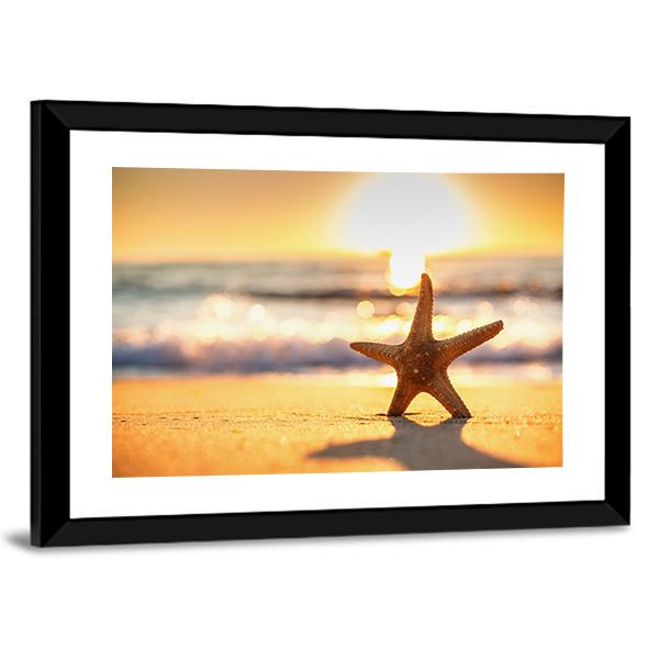 Sea Starfish On The Beach At Sunrise Canvas Wall Art-5 Horizontal-Gallery Wrap-22" x 12"-Tiaracle
