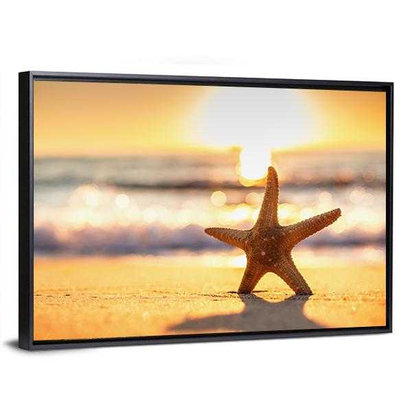 Sea Starfish On The Beach At Sunrise Canvas Wall Art-5 Horizontal-Gallery Wrap-22" x 12"-Tiaracle