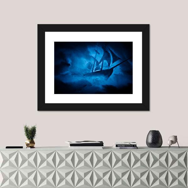 Sea Storm And The Ship Canvas Wall Art-1 Piece-Framed Print-20" x 16"-Tiaracle