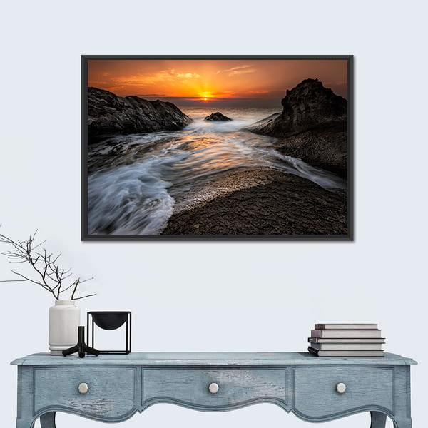Sea Sunrise At The Black Sea Coast In Bulgaria Canvas Wall Art-1 Piece-Floating Frame-24" x 16"-Tiaracle