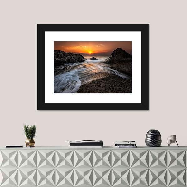 Sea Sunrise At The Black Sea Coast In Bulgaria Canvas Wall Art-1 Piece-Framed Print-20" x 16"-Tiaracle