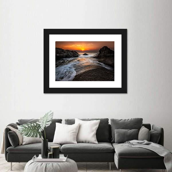Sea Sunrise At The Black Sea Coast In Bulgaria Canvas Wall Art-1 Piece-Framed Print-30" x 20"-Tiaracle