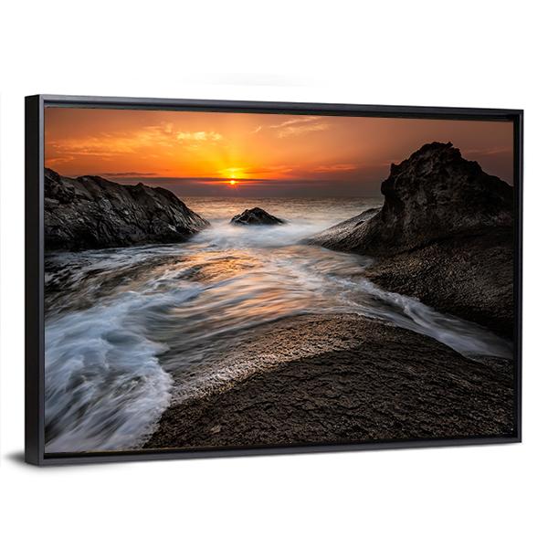 Sea Sunrise At The Black Sea Coast In Bulgaria Canvas Wall Art-3 Horizontal-Gallery Wrap-25" x 16"-Tiaracle