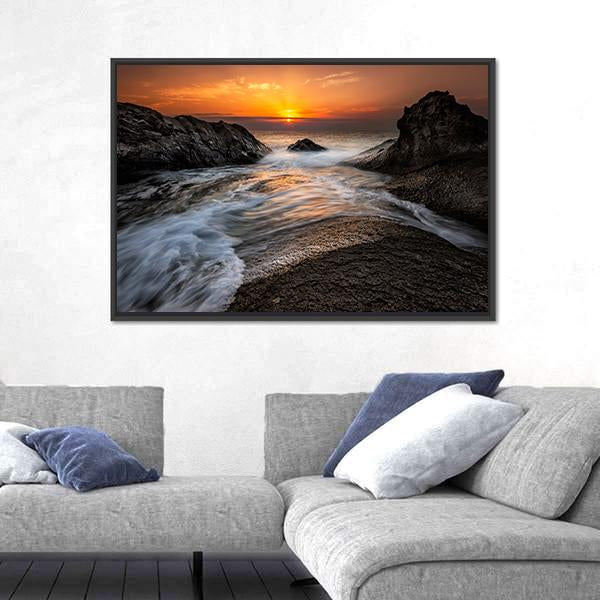 Sea Sunrise At The Black Sea Coast In Bulgaria Canvas Wall Art-3 Horizontal-Gallery Wrap-25" x 16"-Tiaracle