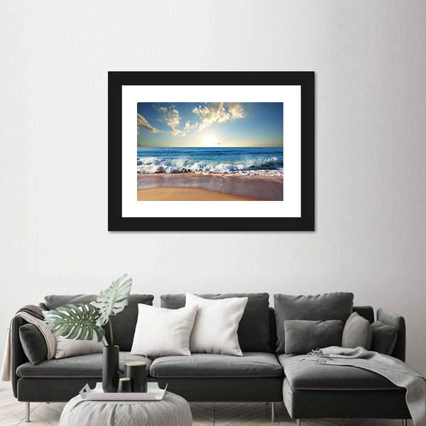 Sea Sunset In Olympic Park Coast Canvas Wall Art-1 Piece-Framed Print-20" x 16"-Tiaracle