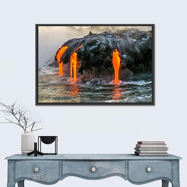 Sea View Of Kilauea Volcano In Hawaii Canvas Wall Art-1 Piece-Floating Frame-36" x 24"-Tiaracle