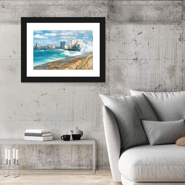 Sea Waves Crashing On The Malecon Seawall Canvas Wall Art-3 Horizontal-Gallery Wrap-25" x 16"-Tiaracle