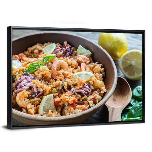 Seafood Paella Canvas Wall Art-3 Horizontal-Gallery Wrap-25" x 16"-Tiaracle