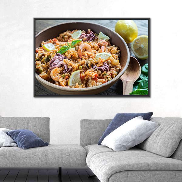 Seafood Paella Canvas Wall Art-3 Horizontal-Gallery Wrap-25" x 16"-Tiaracle
