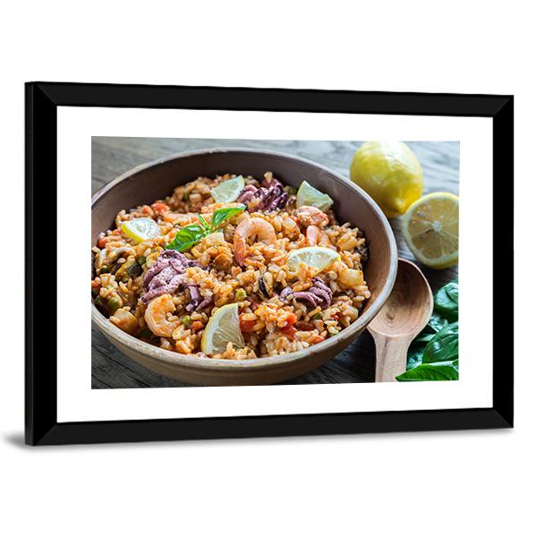 Seafood Paella Canvas Wall Art-3 Horizontal-Gallery Wrap-25" x 16"-Tiaracle