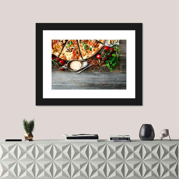 Seafood Pizza With Cherries Canvas Wall Art-1 Piece-Framed Print-20" x 16"-Tiaracle