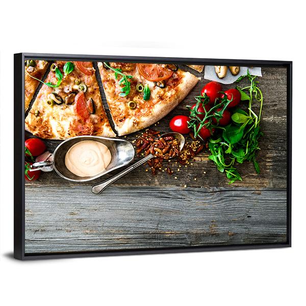 Seafood Pizza With Cherries Canvas Wall Art-3 Horizontal-Gallery Wrap-25" x 16"-Tiaracle
