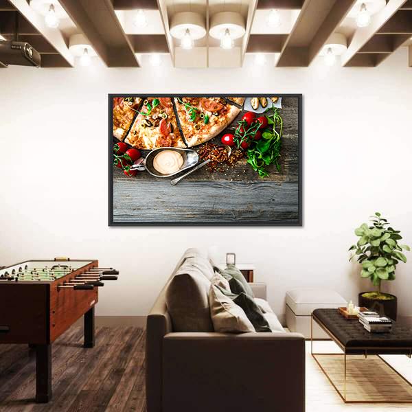 Seafood Pizza With Cherries Canvas Wall Art-3 Horizontal-Gallery Wrap-25" x 16"-Tiaracle
