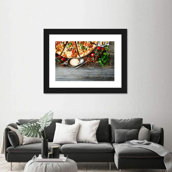 Seafood Pizza With Cherries Canvas Wall Art-3 Horizontal-Gallery Wrap-25" x 16"-Tiaracle