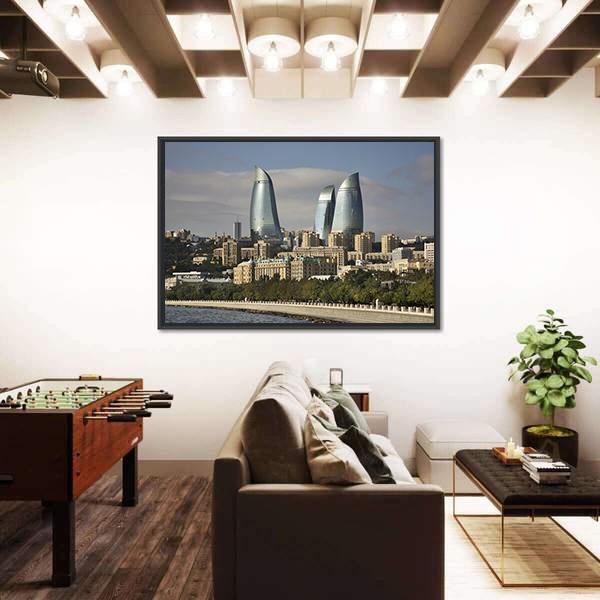 Seafront In Baku Azerbaijan Canvas Wall Art-1 Piece-Floating Frame-24" x 16"-Tiaracle