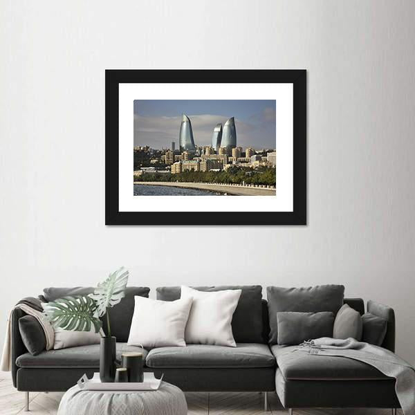 Seafront In Baku Azerbaijan Canvas Wall Art-1 Piece-Framed Print-20" x 16"-Tiaracle