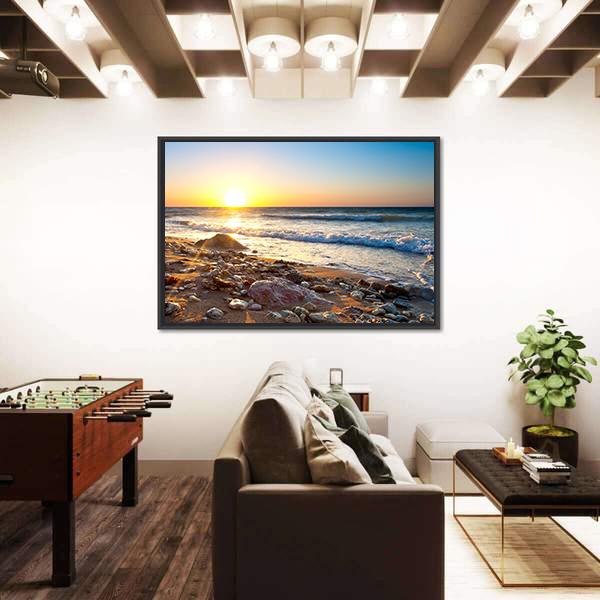Seascape During Sundown Canvas Wall Art-1 Piece-Floating Frame-36" x 24"-Tiaracle